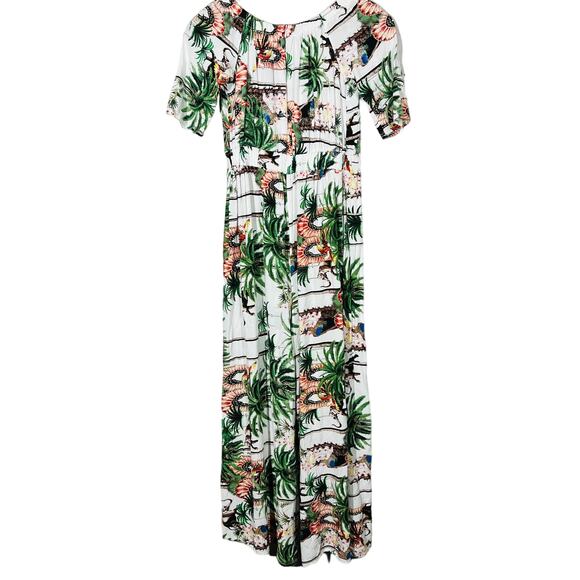Jaase x Anthropologie Jumpsuit Tropical Palm Square Neck Short Sleeve - XS - Picture 3 of 5